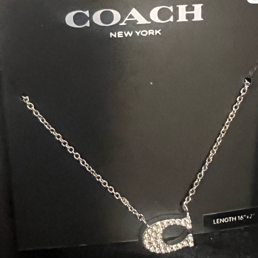 Nwt Coach Signature Pave C Silver Necklace